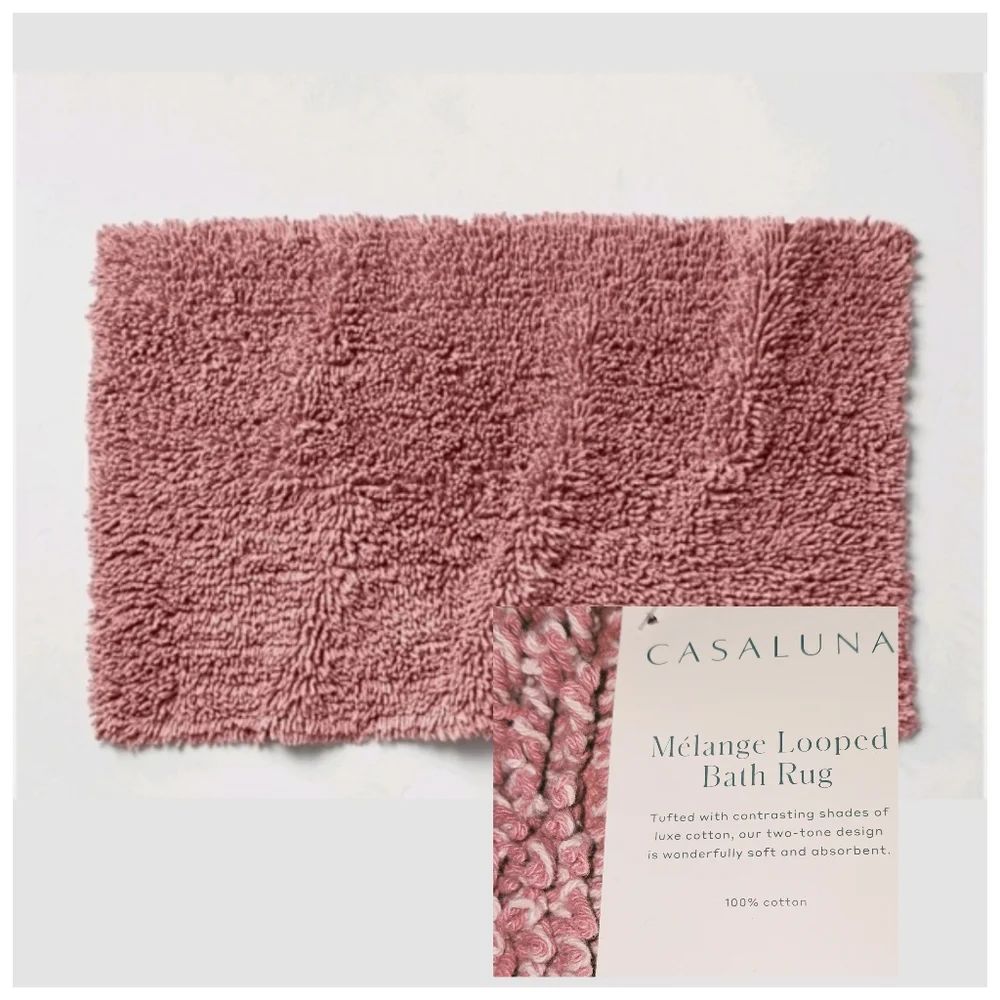 Casaluna NWT Melange Luxe Cotton Contrast Two-Toned Looped Bath Rug In Rose